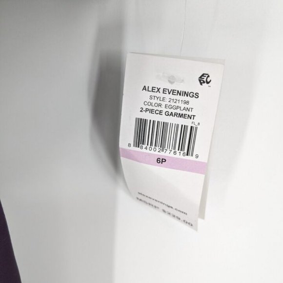 NWT ALEX EVENINGS WOMEN'S 2 PIECE DRESS WITH GLITTER LACE JACKET EGGPLANT 6P - Picture 9 of 12